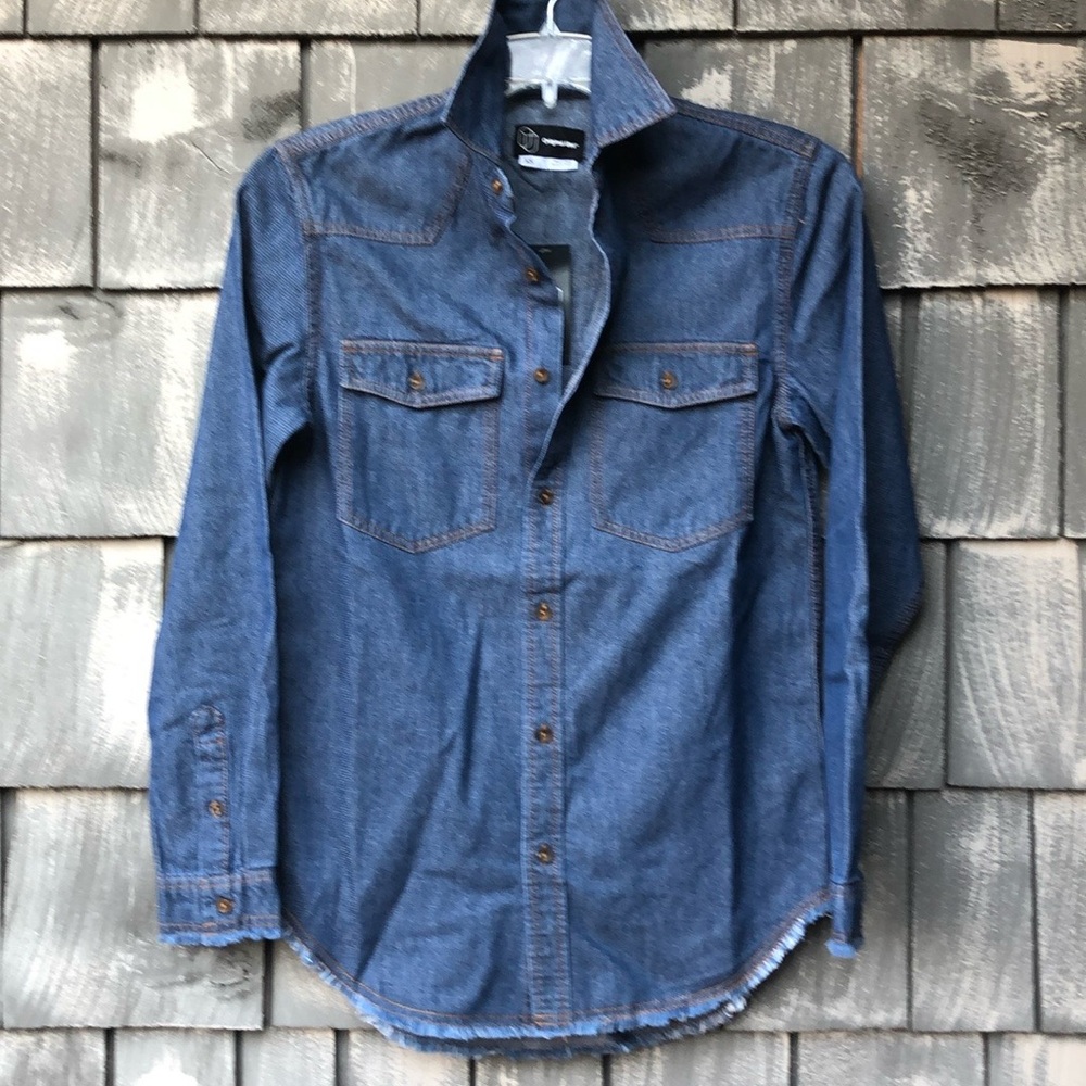 Original Use Denim Jean Style Raw Hem Woman’s XS Button Down Jean Shirt NWT - Picture 11 of 12